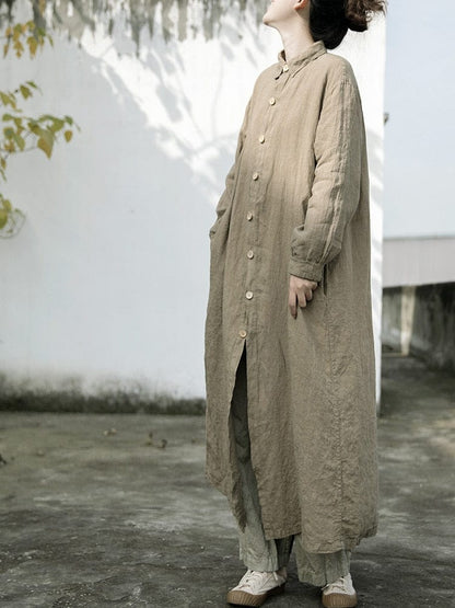 Buddha Trends Khaki Green / One Size Oversized Linen Trench Coat | Lotus