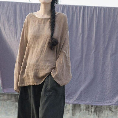 Buddha Trends Khaki Long Sleeve Linen Shirt | Lotus