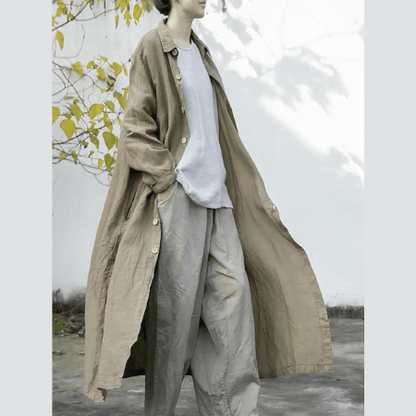 Buddha Trends Khaki / One Size Oversized Linen Trench Coat | Lotus