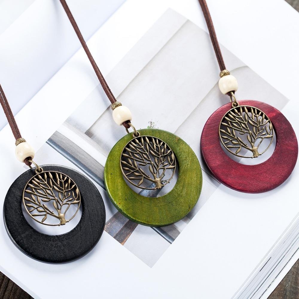 Buddha Trends Life Tree Geometric Wooden Pendant Necklace