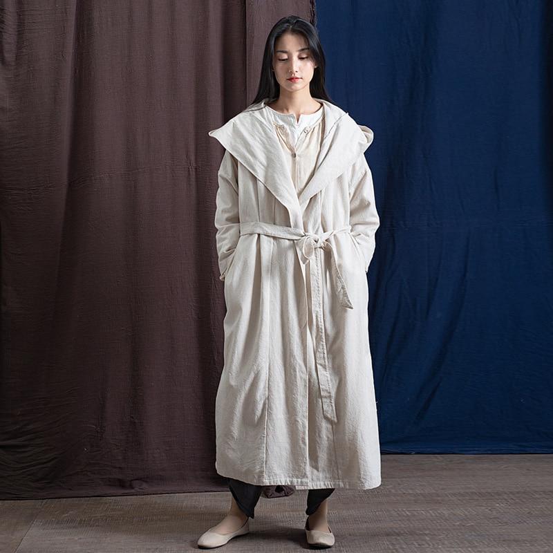 Buddha Trends Linen Color / One Size Hooded Bandage Linen Trench Coat  | Zen