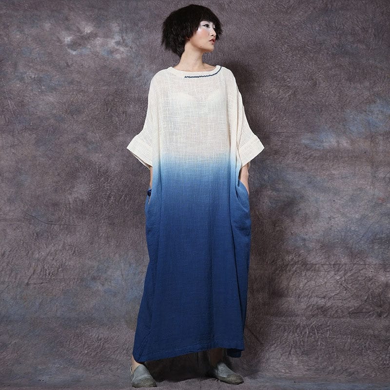 Buddha Trends Linen Dress Blue / One Size Daiyu Fluid Gradient Loose Maxi Dress