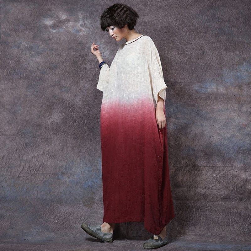 Buddha Trends Linen Dress Red / One Size Daiyu Fluid Gradient Loose Maxi Dress