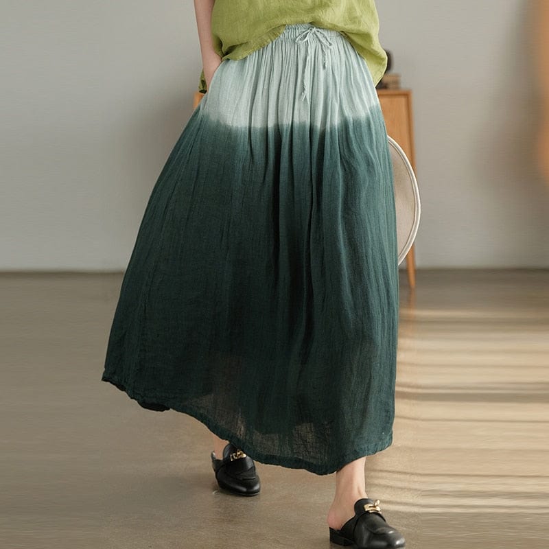 Buddha Trends Linen Skirts Dark Green / One Size Tie-Dye Gradient Linen Skirt