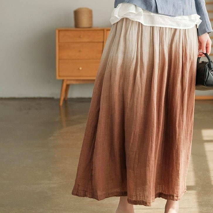 Buddha Trends Linen Skirts Tie-Dye Gradient Linen Skirt