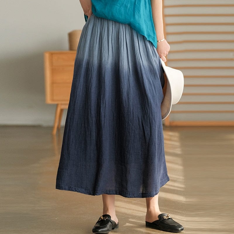 Buddha Trends Linen Skirts Tie-Dye Gradient Linen Skirt