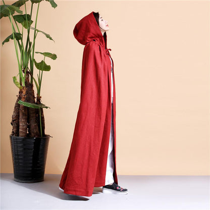 Buddha Trends Long Hooded Linen Cloak