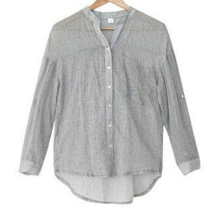 Buddha Trends M / Gray Vintage Button Up Cotton Linen Blouse