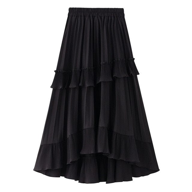 Buddha Trends midi Skirts Black / One Size / China Summer Quest Boho Ruffled Skirt