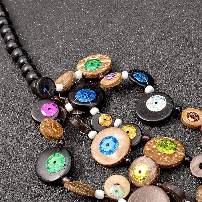Buddha Trends Multi Layer Wooden Statement Necklace