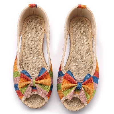 Buddha Trends Multicolor / 5 Rainbow Striped Peep Toe Linen Shoes