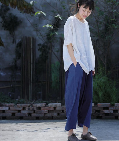 Buddha Trends Navy Blue Cotton Linen Harem Pants | Lotus