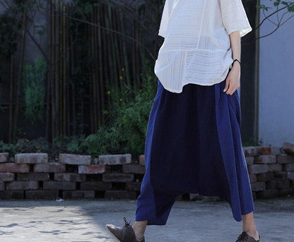 Buddha Trends Navy Blue Cotton Linen Harem Pants | Lotus