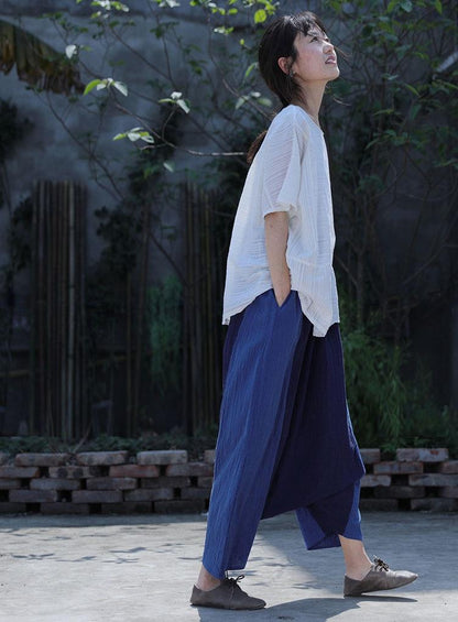 Buddha Trends Navy Blue Cotton Linen Harem Pants | Lotus