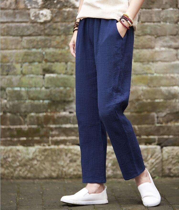Buddha Trends navy blue / M Plus Size Linen Pants