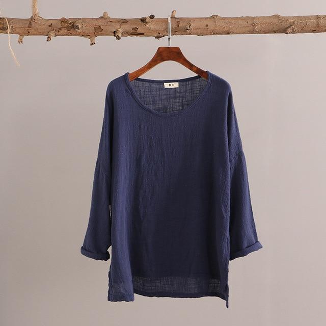 Buddha Trends Navy Blue / One Size Sweet Mantra Cotton &amp; Linen Long Sleeve Shirt