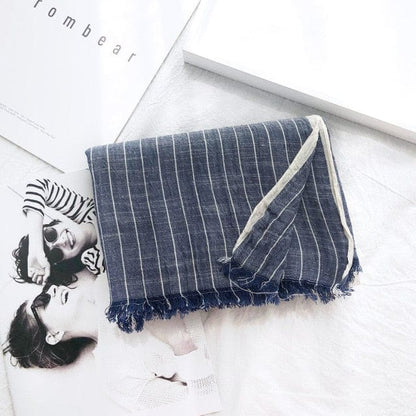 Buddha Trends Navy Blue Striped Cotton &amp; Linen Shawls