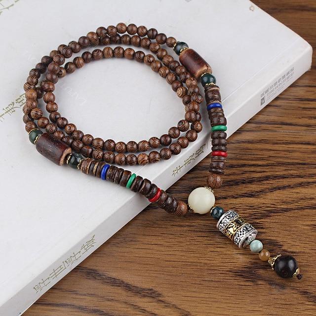 Buddha Trends Nepal Style Wooden Mala Beads Necklace