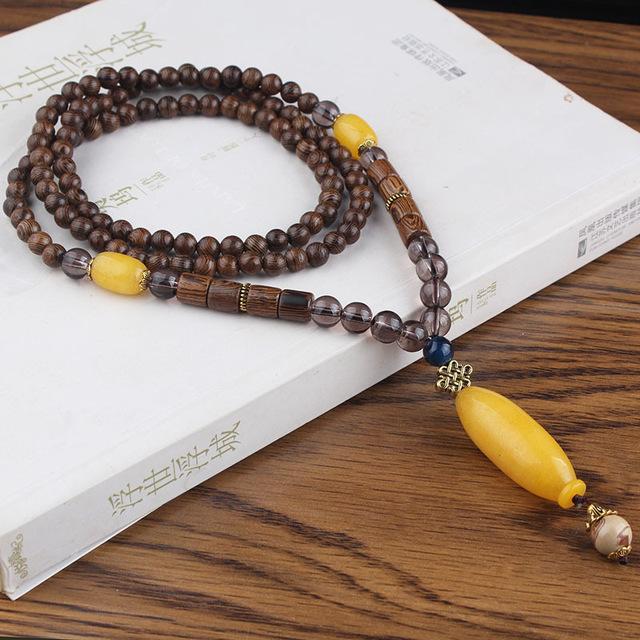 Buddha Trends Nepalese Wooden Mala Beads Necklace
