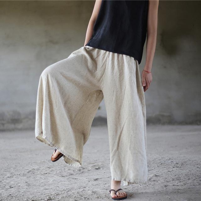Buddha Trends One Size / Beige Flowy &amp; Free Linen Palazzo Pants  | Zen