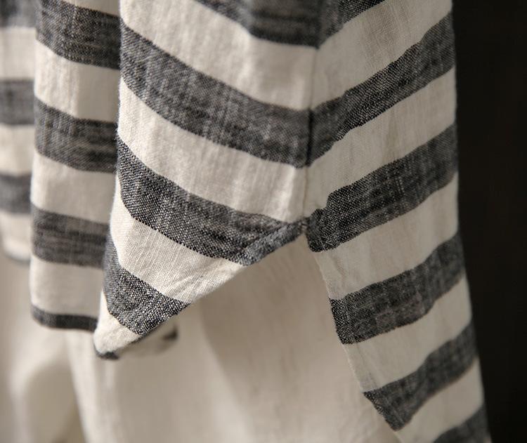 Buddha Trends One Size / Grey Grey and White Striped Linen Shirt  | Zen