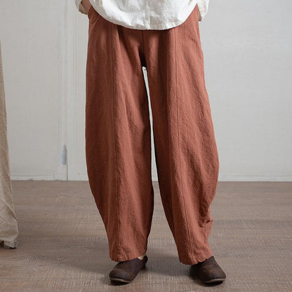Buddha Trends Orange / One Size Japanese Zen Cotton Linen Palazzo Pants  | Zen