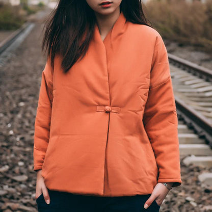 Buddha Trends Orange / One Size Modern Chinese Cotton Linen Jacket