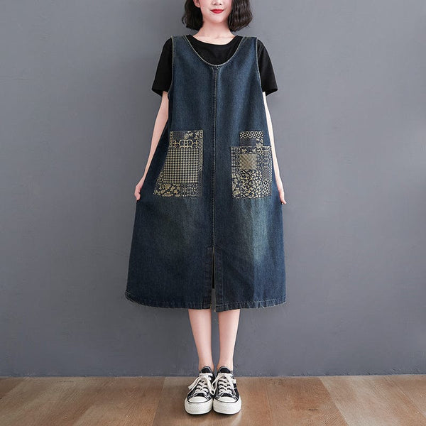 Denim Patchwork Midi Dress