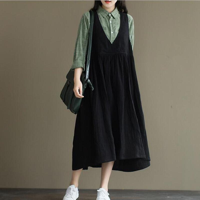 Buddha Trends overall dress Casual Cotton Linen Overall Dress