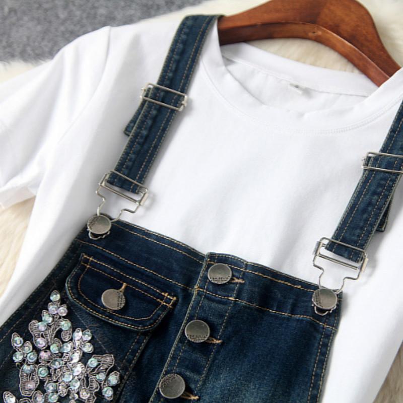 Embroidered Lace Denim Overall Dress Embroidered Lace Denim Overall Dress