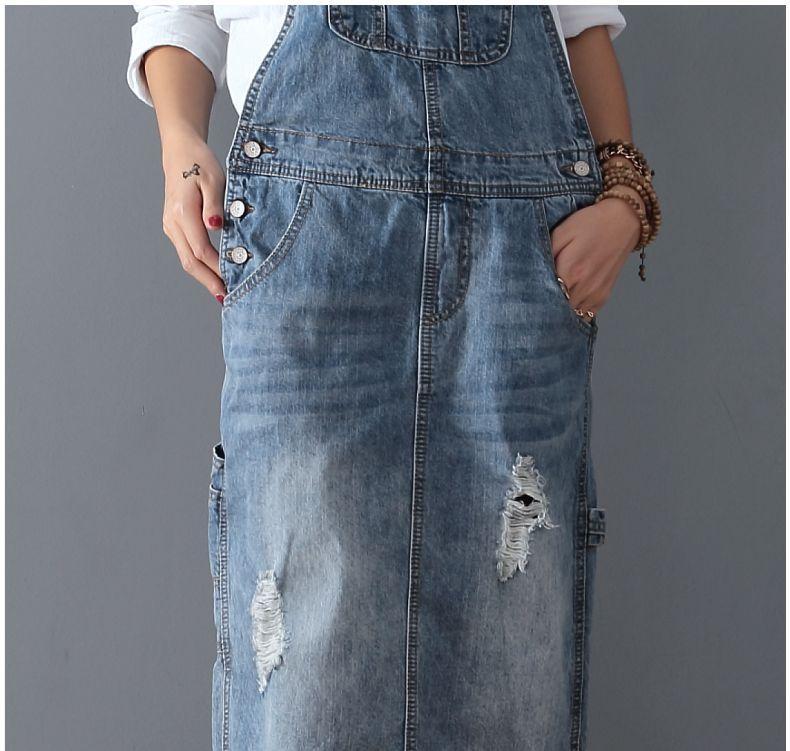 L Ripped Denim Overall Dress - Main Image