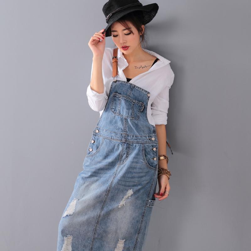 Buddha Trends overall dress Ripped Denim Overall Dress