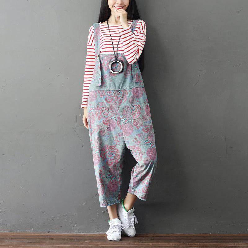 Buddha Trends Overall Loose Floral Grey Overall