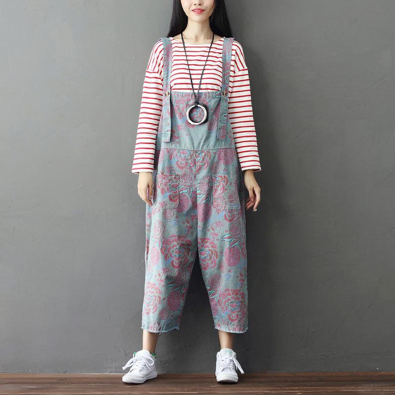 Buddha Trends Overall Loose Floral Grey Overall