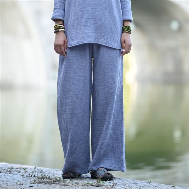 Buddha Trends Pants Gray / One Size Clarity Wide Leg Linen Palazzo Pants  | Zen