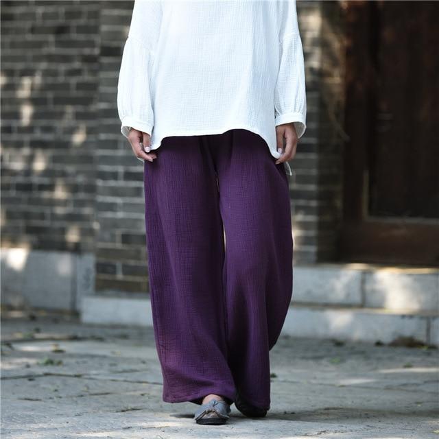 Buddha Trends Pants Purple / One Size Clarity Wide Leg Linen Palazzo Pants  | Zen