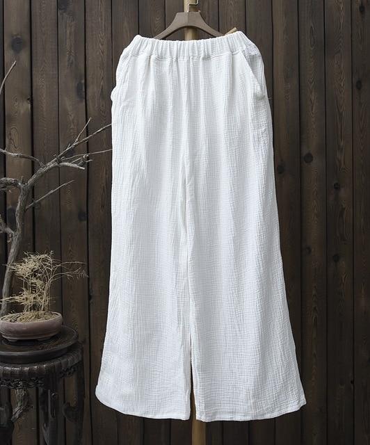 Buddha Trends Pants White / One Size Clarity Wide Leg Linen Palazzo Pants  | Zen