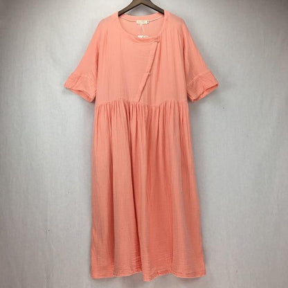 Buddha Trends Pink / M Zen Sunday Plus Size Cotton Linen Dress  | Zen