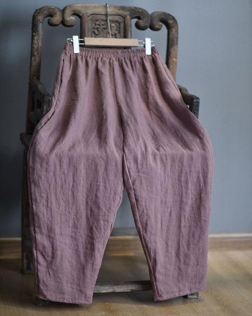 Buddha Trends Pink / One Size Elastic Waist Linen Trousers | Zen