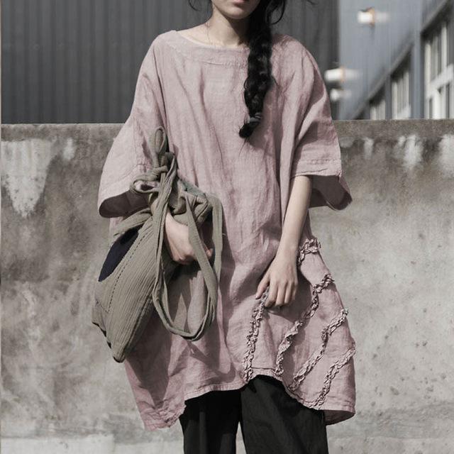 Buddha Trends Pink / One Size Oversized Casual Linen Shirt | Lotus