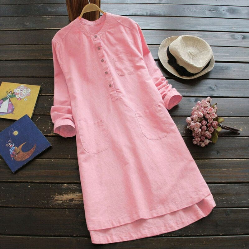 Buddha Trends Pink / S Vintage Loose Cotton Linen Tunic