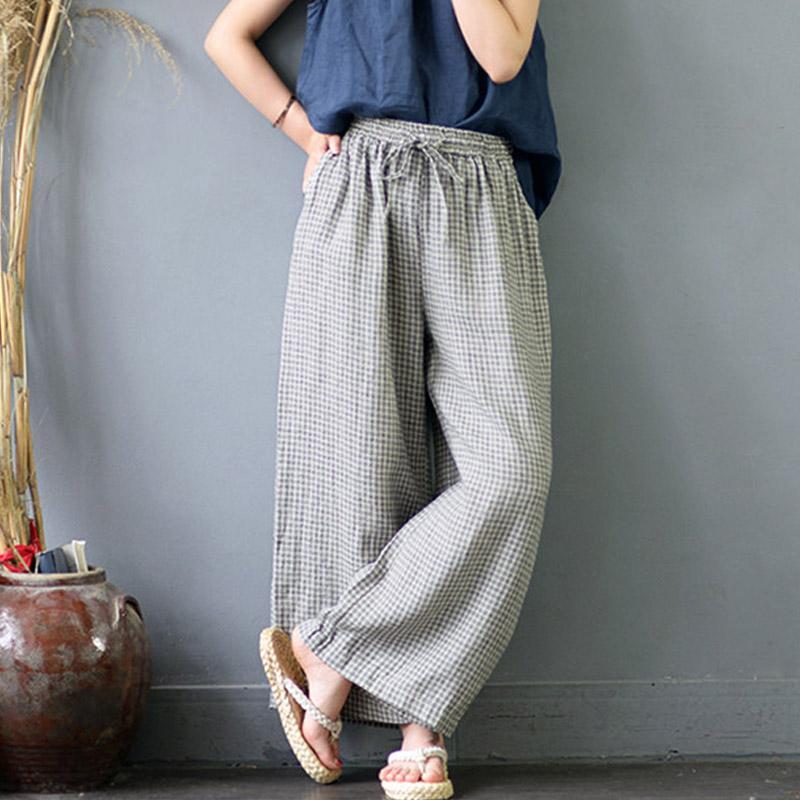 Buddha Trends Plaid Linen Palazzo Pants