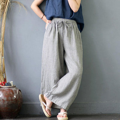 Buddha Trends Plaid Linen Palazzo Pants