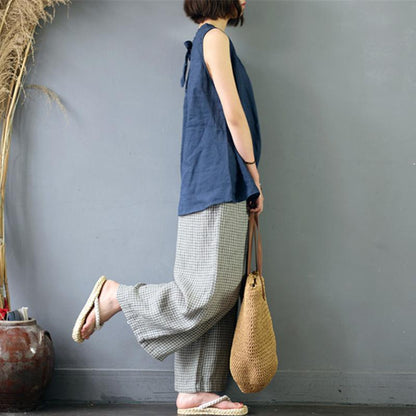 Buddha Trends Plaid Linen Palazzo Pants