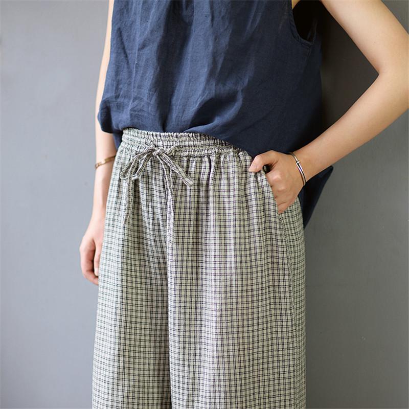 Buddha Trends Plaid Linen Palazzo Pants