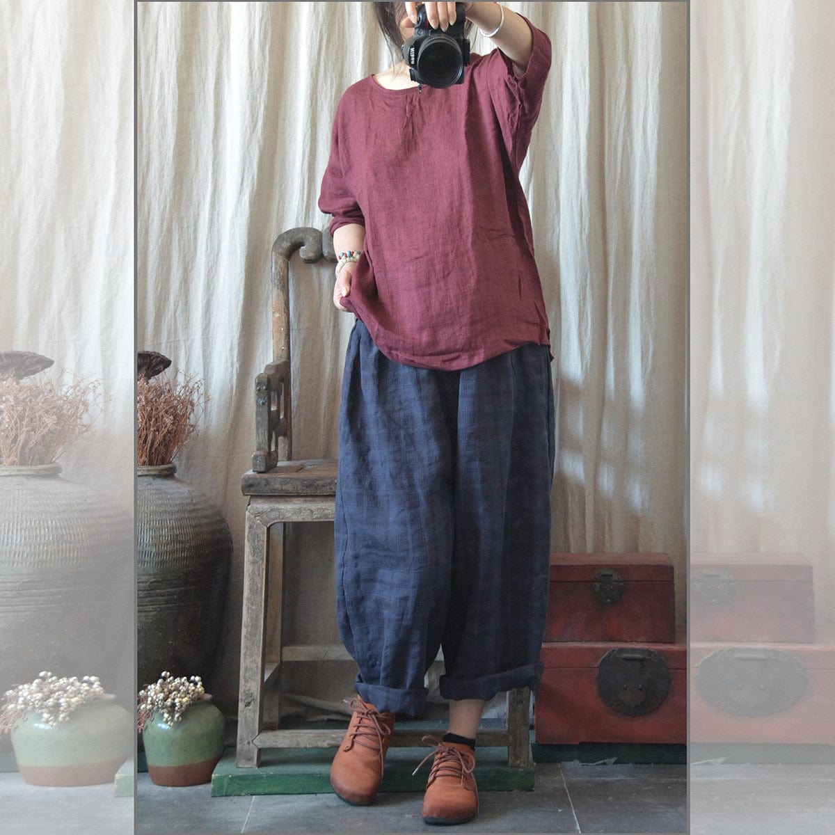 Buddha Trends Plaid Linen Pants  | Zen