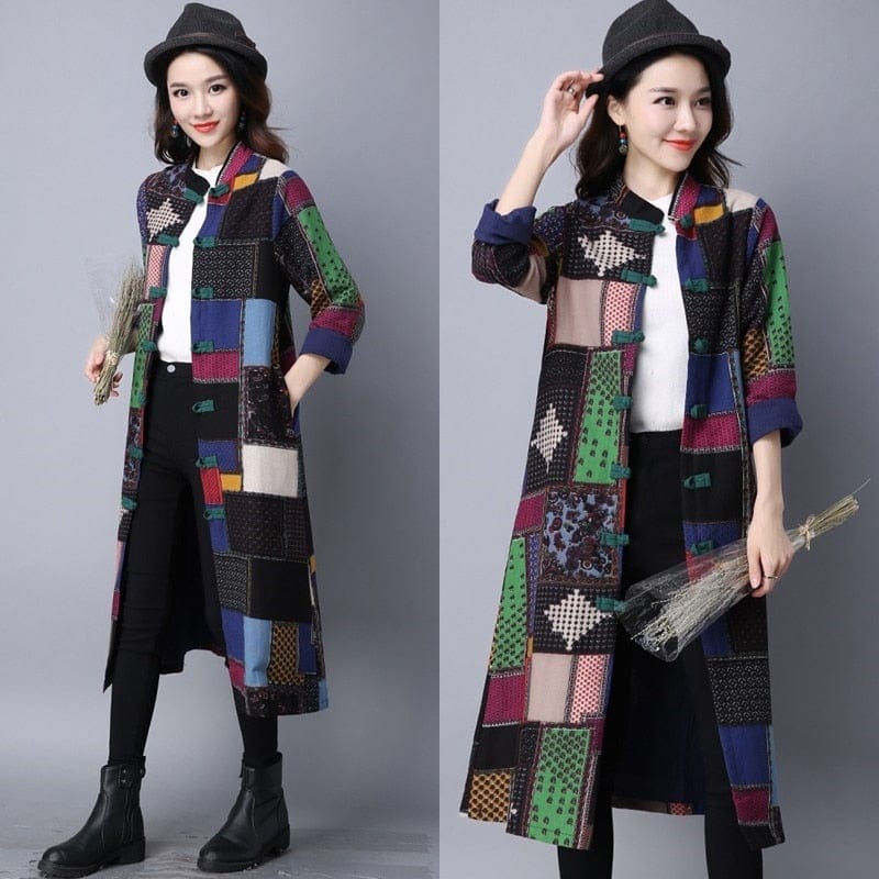 Plaid Patchwork Trench Coat – Buddhatrends