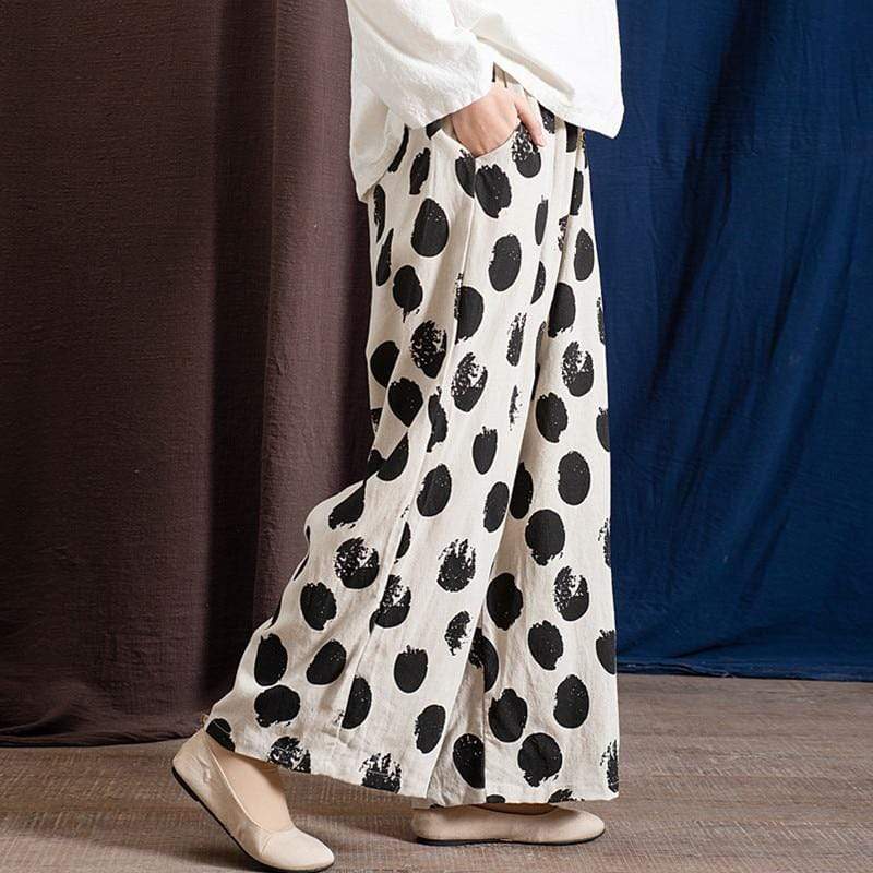 Polka Dot Linen Palazzo Pants  | Zen