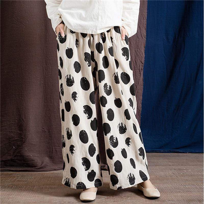 Polka Dot Linen Palazzo Pants  | Zen