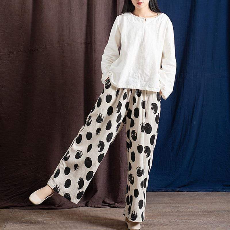 Polka Dot Linen Palazzo Pants  | Zen